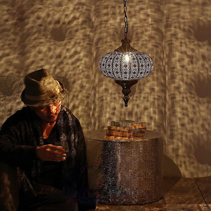 Lanterne coloniale traditionnelle en fer 1 lumière suspension pour salon 