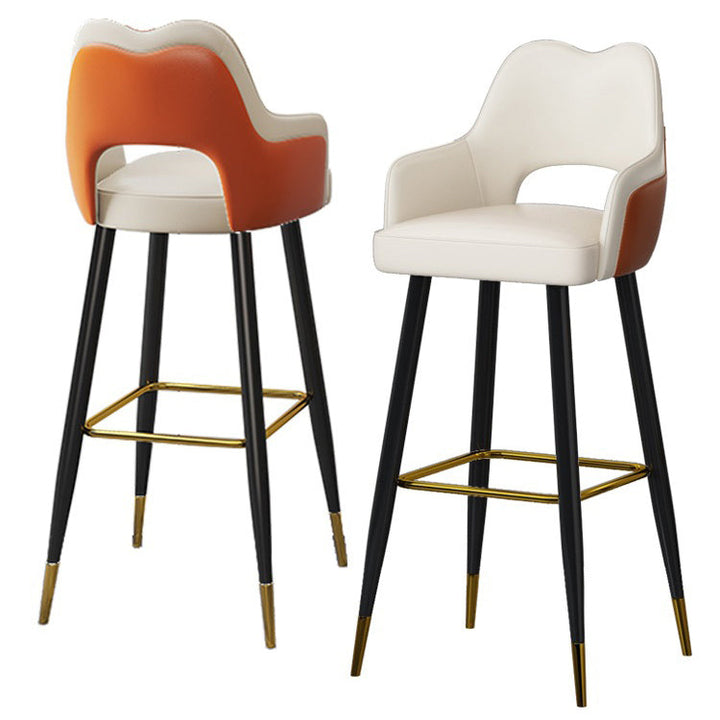 Modern Minimalist Square Wave Faux Leather Iron Bar Stool Armrest Backrest For Dining Room