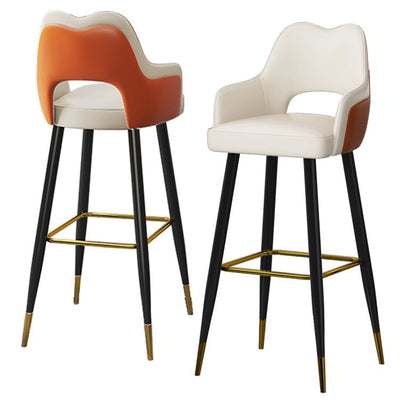 Modern Minimalist Square Wave Backrest Artificial Leather Carbon Steel Bar Stool Armrest For Dining Room