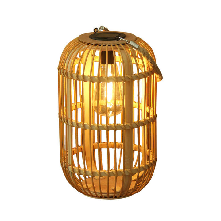 Traditionelle Vintage Rattan Weberei Käfig LED Solar Wasserdichte Außenleuchte für Außenbereich Terrasse 