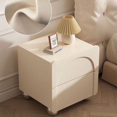Table de nuit moderne minimaliste rectangulaire avec base ronde en acier au carbone et 2 tiroirs pour chambre 