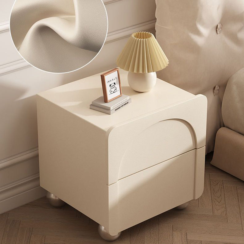 Table de nuit moderne minimaliste rectangulaire avec base ronde en acier au carbone et 2 tiroirs pour chambre 