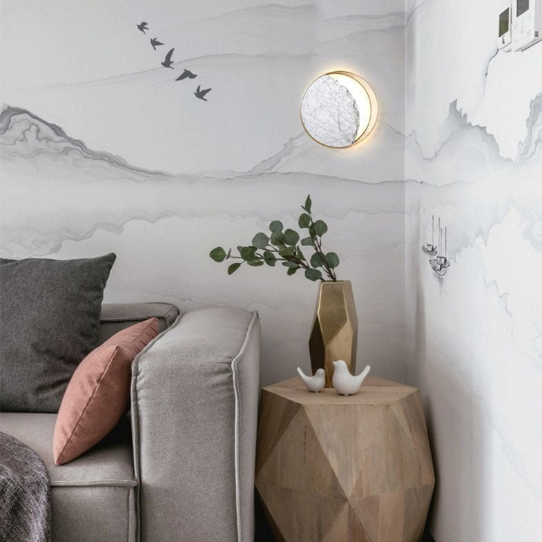 Contemporary Nordic Marble Metal Circle Ring LED Wall Sconce Lamp For Bedroom
