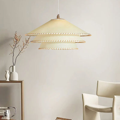 Lámpara colgante de 1 luz de diseño minimalista moderno de hierro y cuerda de disco de pergamino para dormitorio 