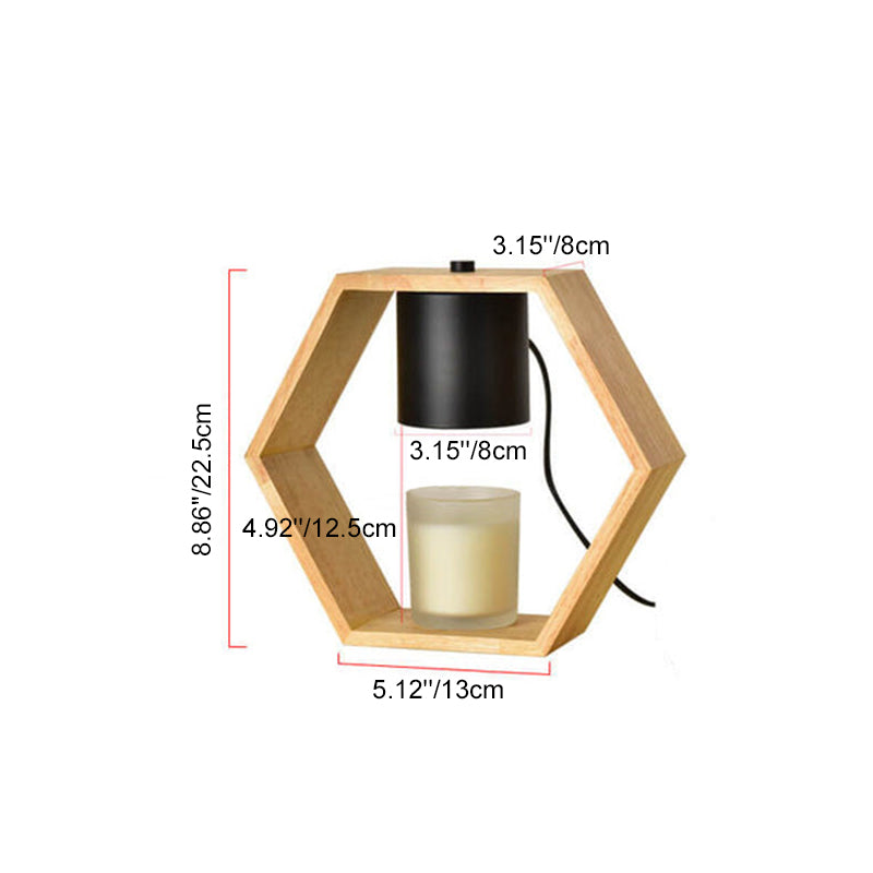 Zeitgenössische nordische sechseckige Tischlampe aus Holz und Metall mit 1 Flamme und schmelzendem Wachs für das Schlafzimmer 