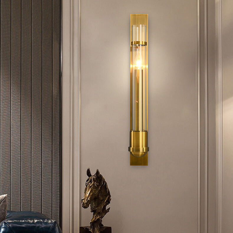 Applique Murale à LED avec Cadre en Verre Cylindrique Finition Dorée de Luxe Moderne pour Salon 