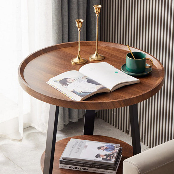 Contemporary Nordic Round Iron MDF Coffee Table 2-Tier For Living Room