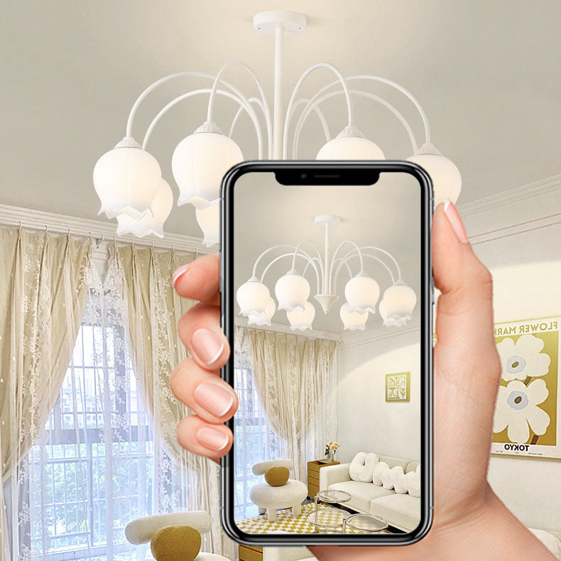 Lustre Moderne Minimaliste en Verre et Fer avec Fleurs d&