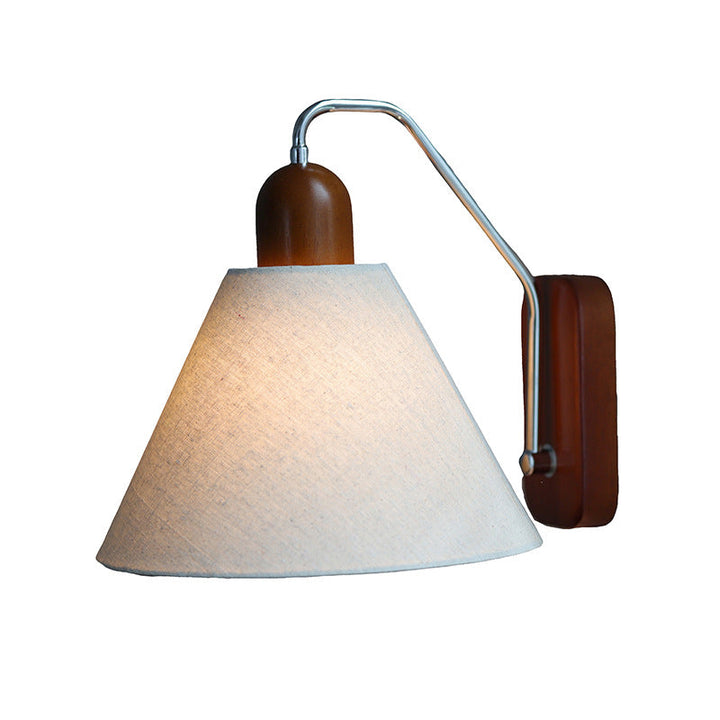 Traditional Vintage Half Cone Burlap Solid Wood 1-Light Wall Sconce Lamp For Living Room