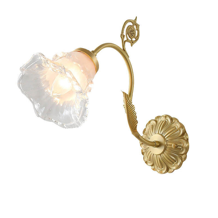 Traditionelle französische Glasblumen-Kupfer-Wandleuchte mit 1 Licht für das Wohnzimmer 