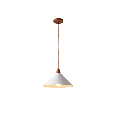 Japanese Minimalist Cone Iron Wood Grain 1-Light Pendant Light