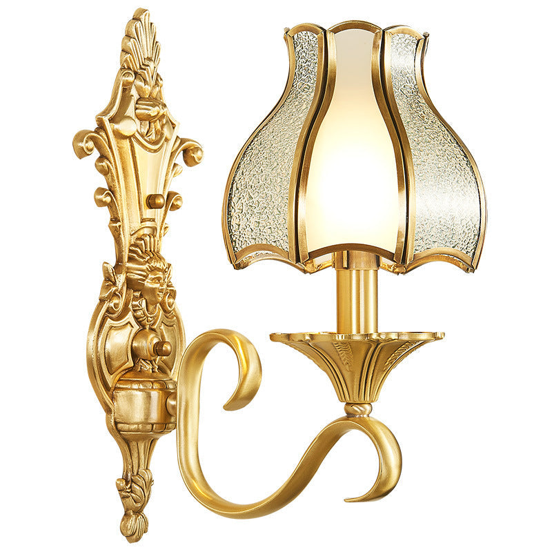 Applique murale contemporaine de luxe en cuivre avec abat-jour en verre en forme de parapluie 1/2 lumière pour chambre 