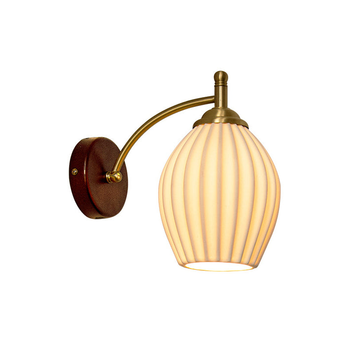 Traditional French Ceramic Glass Flower Shade Solid Wood Base 1-Light Wall Sconce For Living Room