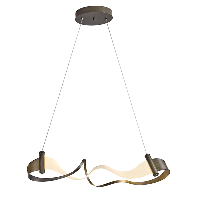 Lampe à suspension LED linéaire en ruban acrylique en forme de vague créative contemporaine pour salon 