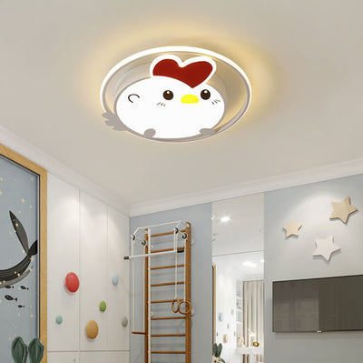 Childlike Cartoon Chick Acrylic Round LED Kids Flush Mount Ceiling Light