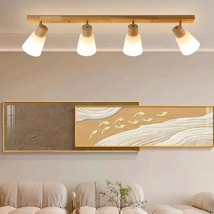 Traditional Vintage Rubberwood Glass Trumpet Shade 1/2/3/4-Light Semi-Flush Mount Ceiling Light For Living Room