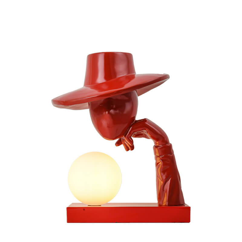 Moderne abstrakte Kunstskulptur einer menschlichen Figur mit Hut FRP 1-Licht Tischlampe 