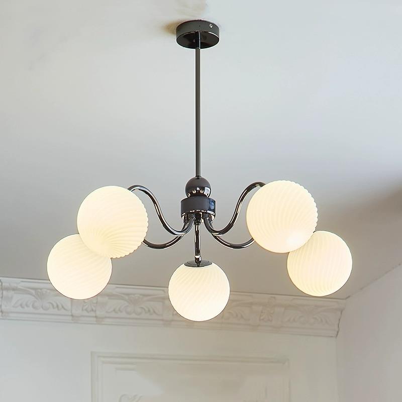 Contemporary Scandinavian Round Ball Iron Glass 3/5/8 Light Chandelier For Living Room