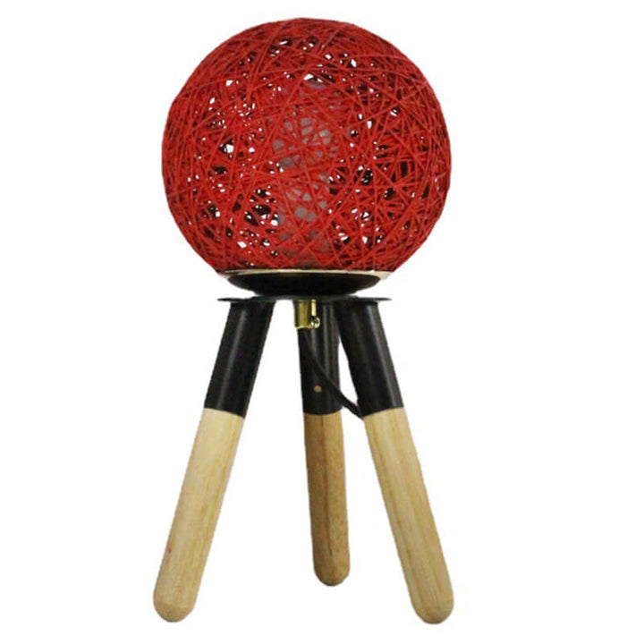 Contemporary Nordic Faux Rattan Ball Wood Metal Tripod 1-Light Table Lamp For Bedroom