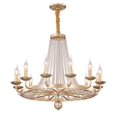 Chandelier Contemporain de Luxe en Fer Rond avec Cadre, Perles de Cristal, 6/8/10/12 Lumières pour Salon 