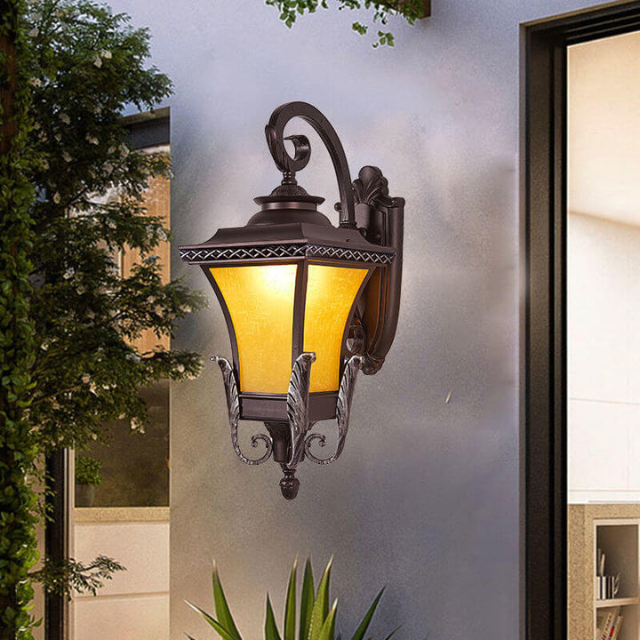 Aplique de pared exterior tradicional vintage de aluminio y vidrio con jaula cuadrada, 1 luz 