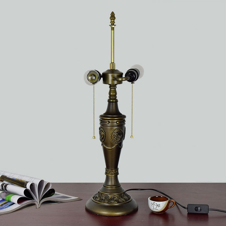 Lampe de table à deux lumières avec abat-jour en verre teinté résine Tiffany Rose traditionnel pour chambre 