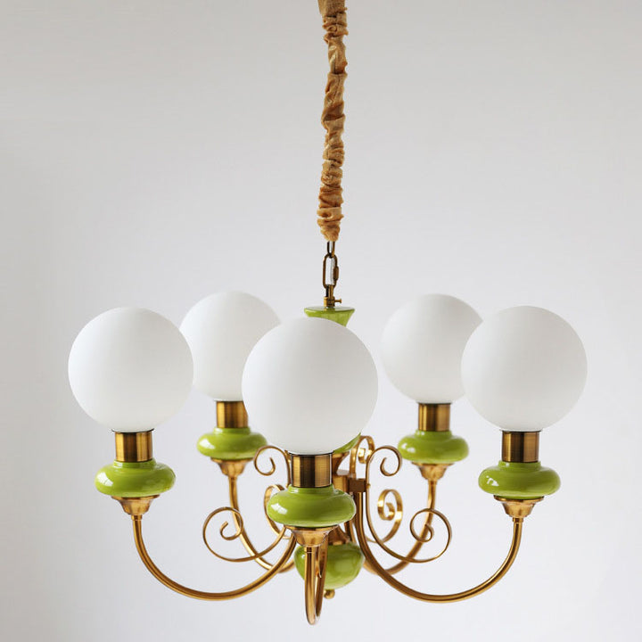 Traditioneller Vintage-Kronleuchter mit runder Kugel aus Eisen und Glas, 3/5 Lichter, für Wohnzimmer 