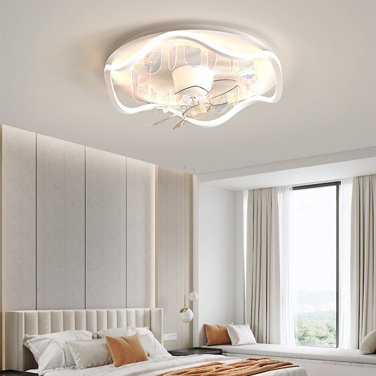 Contemporary Creative Iron Acrylic Round Piece LED Flush Mount Ceiling Fan Light For Living Room