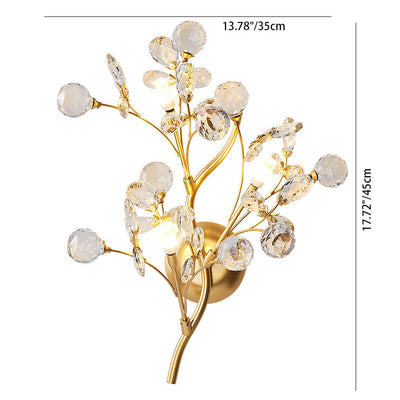 Modern Art Deco Luxury Crystal Floral Branch Iron 3-Light Wall Sconce Lamp For Living Room