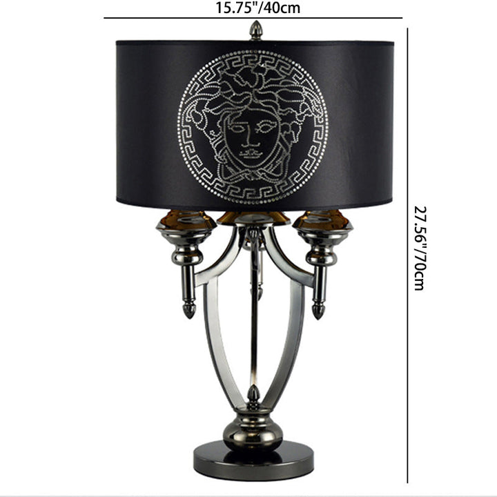 Lampe de table à 3 lumières en tissu rétro contemporain avec cylindre en marbre et fer pour étude 
