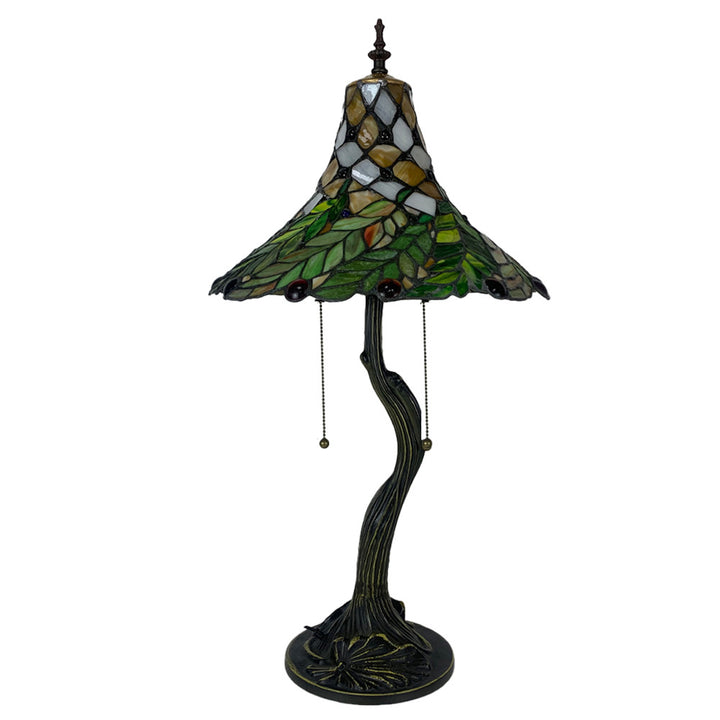 Lampe de table à deux lumières avec feuilles de fleurs en corne en verre d&