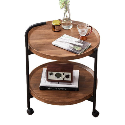 Table basse moderne minimaliste ronde en fer et bois à 2 niveaux pour le salon 