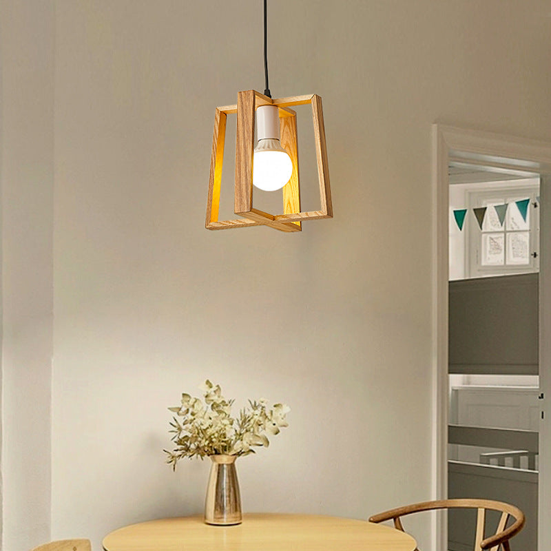 Traditional Japanese Square Solid Wood 1-Light Pendant Light For Bedro ...