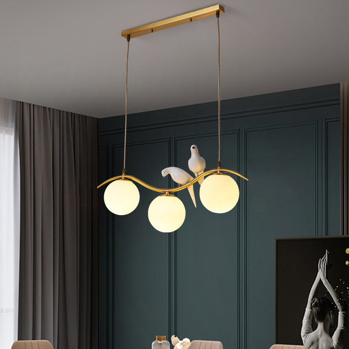 Modern Mid-Century Orb Bird All Copper Glass 3/4 Light Chandelier Island Light For Dining Room
