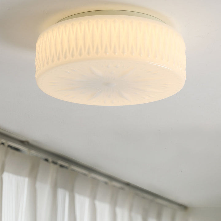 Contemporary Simplicity Cylindrical Engraved Iron Glass LED Flush Mount Ceiling Light For Living Room