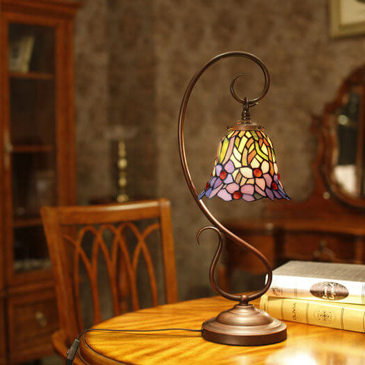 تيiffany Simple Orchid Stained Glass Metal 1-Light Table Lamp 