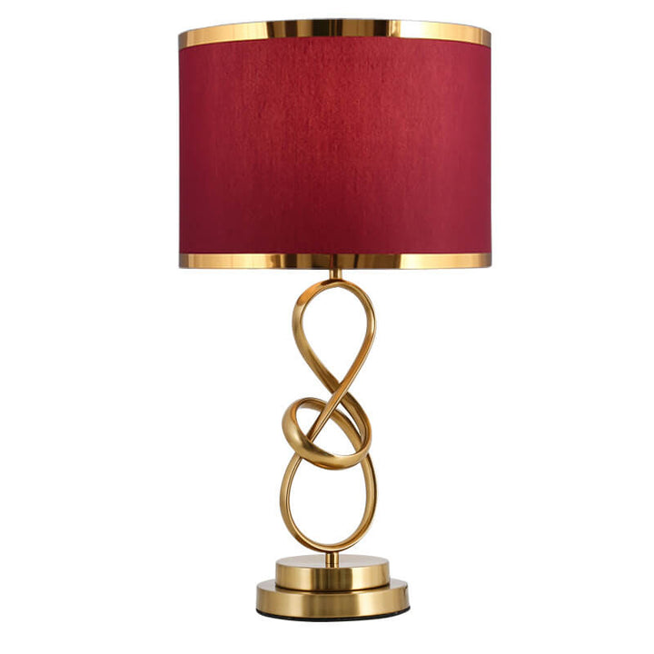 Lámpara de mesa moderna de lujo con 1 luz, aro anudado de hierro y tela roja, para dormitorio 