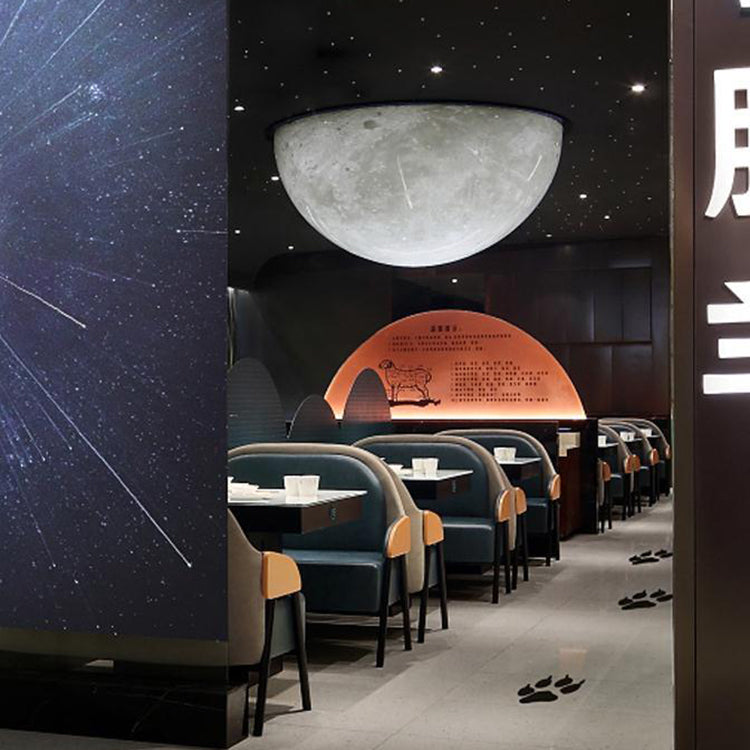 Plafonnier contemporain créatif en résine et fibre de verre demi-cercle lune texture convexe 1-lumière pour chambre 