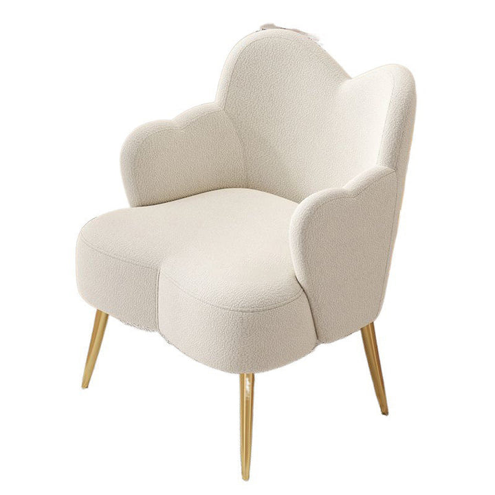 Modern Minimalist Cream Curve Sherpa Fabric Metal Vanity Stool Backrest Arm For Bedroom