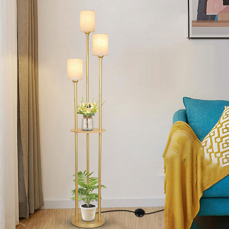 Moderne minimalistische Zylinder lange Regal Tisch Eisen Stoff 3-Licht stehende Stehlampe für Wohnzimmer 
