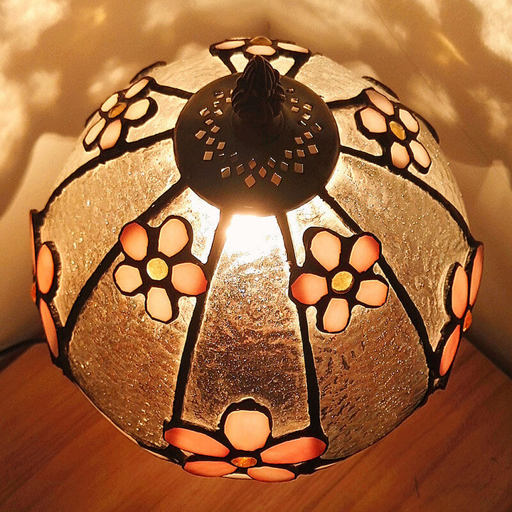 Tiffany Pflaumenblume Buntglas Kuppel Metallbasis 1-Licht Tischlampe 