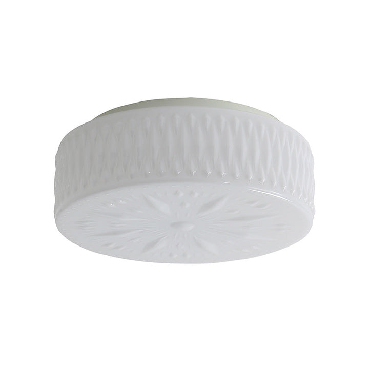 Contemporary Simplicity Cylindrical Engraved Iron Glass LED Flush Mount Ceiling Light For Living Room