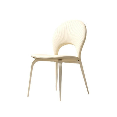 Contemporáneo Nórdico Redondo Tapizado en Cuero Sintético Patas de Acero al Carbono Silla de Comedor Respaldo Sin Brazos Para Comedor 