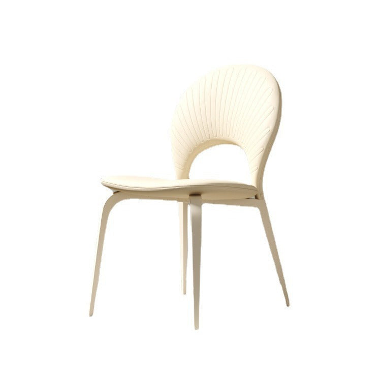 Contemporáneo Nórdico Redondo Tapizado en Cuero Sintético Patas de Acero al Carbono Silla de Comedor Respaldo Sin Brazos Para Comedor 