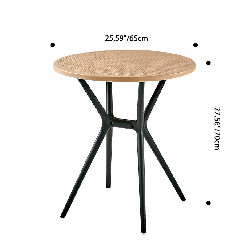 Mesa de café redonda minimalista moderna con marco cruzado de plástico para jardín 