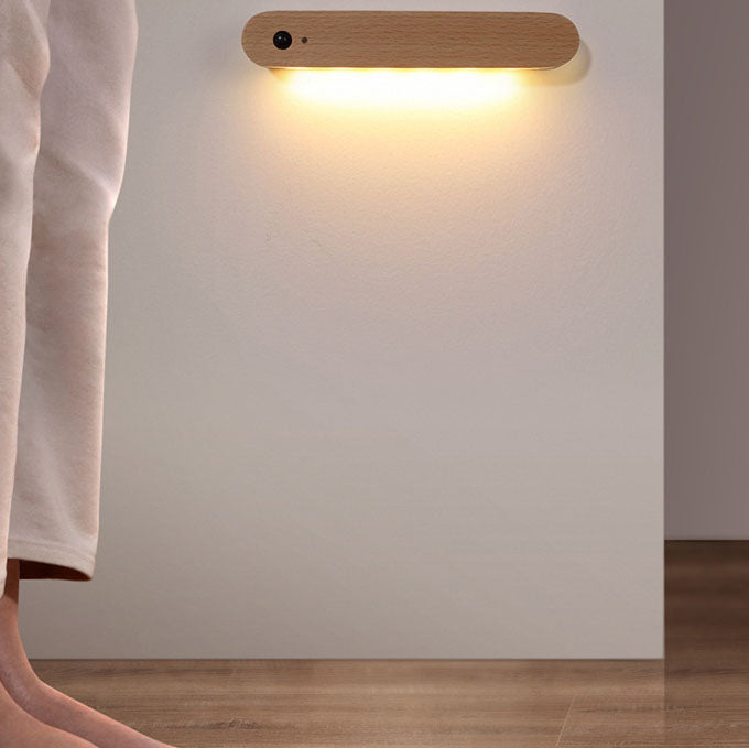 Lampe murale moderne minimaliste à bandes de bois magnétique LED USB avec détecteur de mouvement pour chambre 