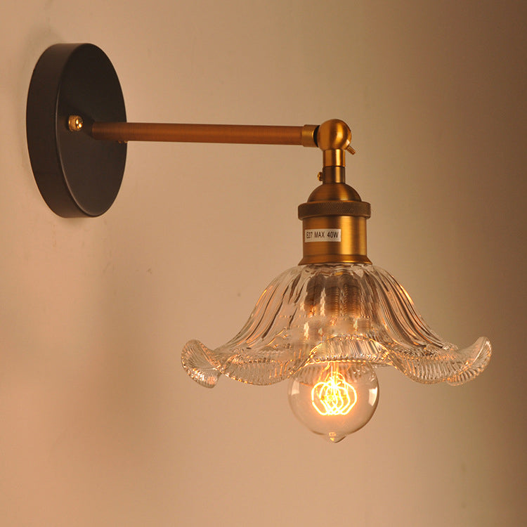 Moderne Retro Eisen Glas Blume 1-Licht Wandleuchte Lampe für Nachttisch 