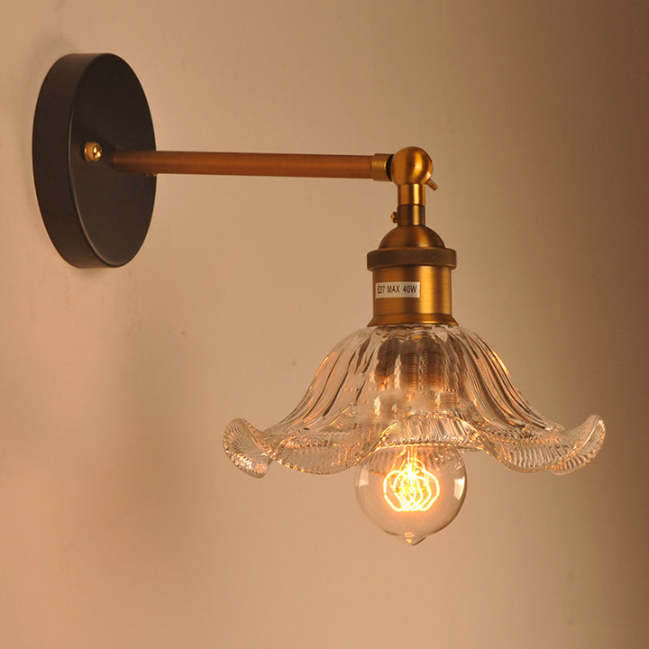 Moderne Retro Eisen Glas Blume 1-Licht Wandleuchte Lampe für Nachttisch 