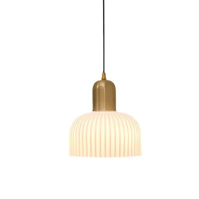 Japanischer Wabi-Sabi Messing Halbkreis Faltglas 1-Licht Pendelleuchte 