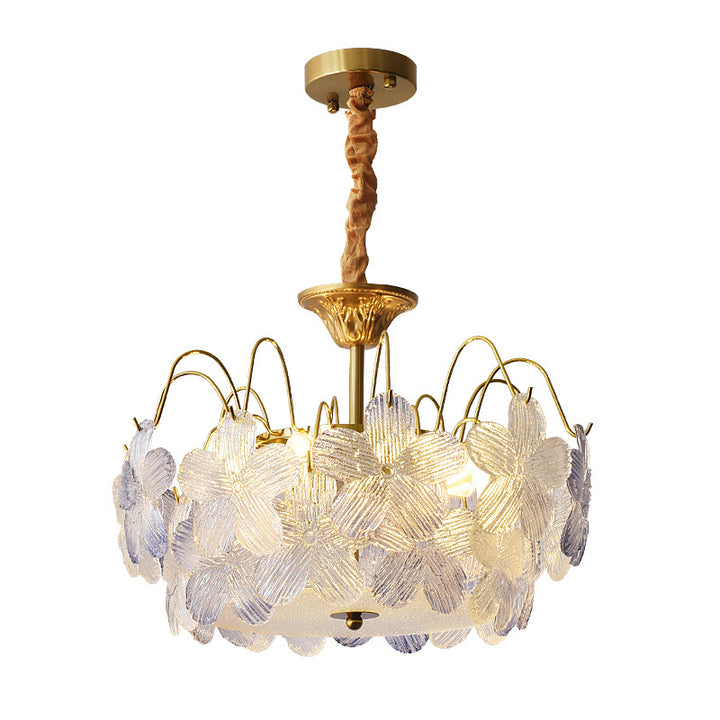 Lustres traditionnels en fer et verre rond à fleurs 5/6 lumières pour chambre 